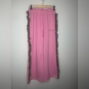 Minaa Monroe x That girl Pink Wide Leg Pants rainbow Fringe sweatpants small